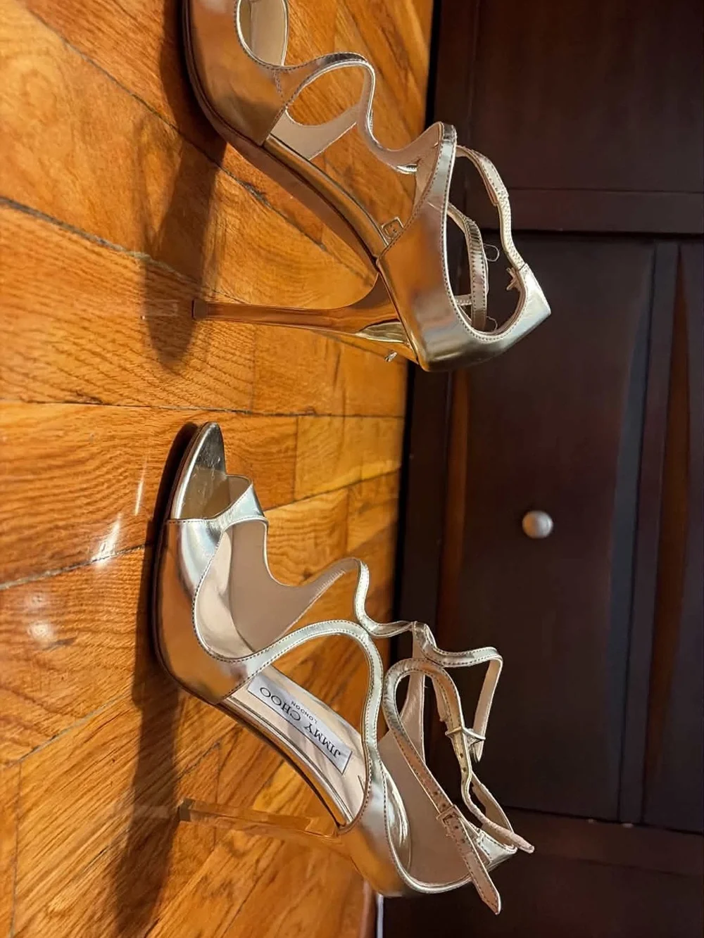 Jimmy Choo Metallic Gold Strappy Ankle-Tie Heels